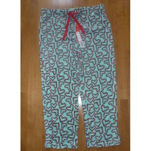 Womens Christmas Hearts Plush Lounge Sleep Pajama Pants Size 1X Candy Canes NWT
